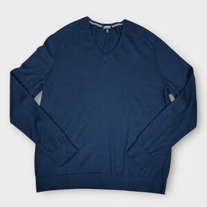 Express Mens Navy Blue V Neck Merino Wool Blend Sweater Long Sleeve Size XXL